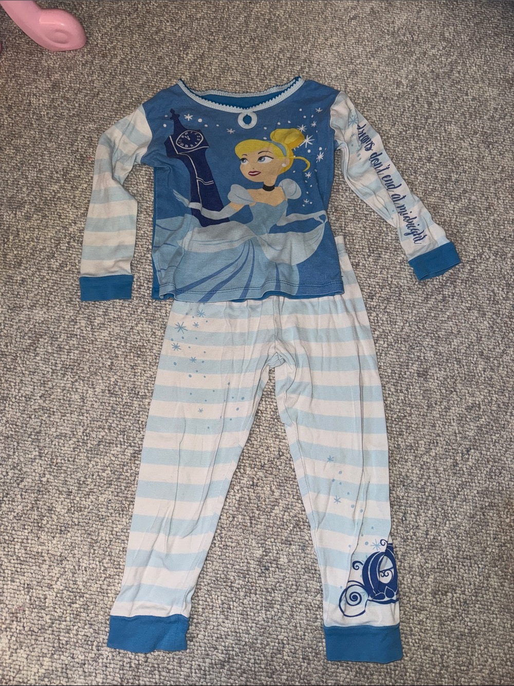 Disney Cinderella Light Blue Striped Girls' Pajama Set - Blue & White